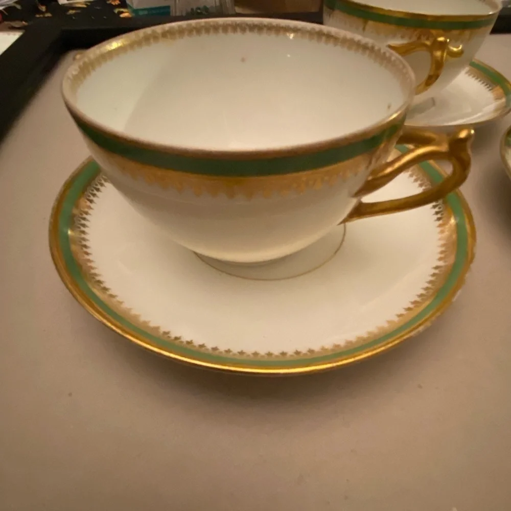 Haviland Gold and Green Bouillon Set 3
